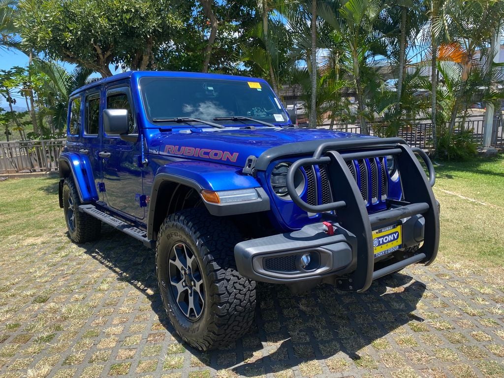 2019 Jeep Wrangler Unlimited Rubicon in Ocean Blue Metallic Clearcoat — front three-quarter view